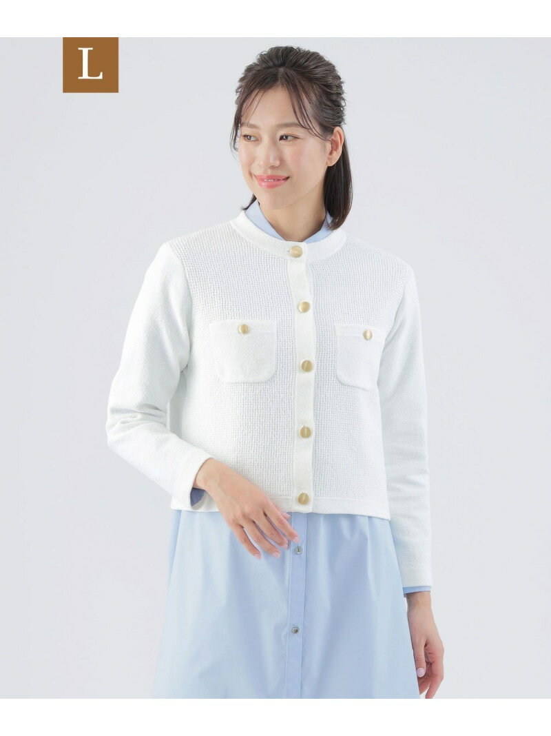 【SALE／26%OFF】【L】【ウォッシャブル】コットンリングヤーンニットジャケット TRANS WORK サンヨー エルサイズ トップス ニット ホワイト ネイビー【RBA_E】【送料無料】[Rakuten Fashion]