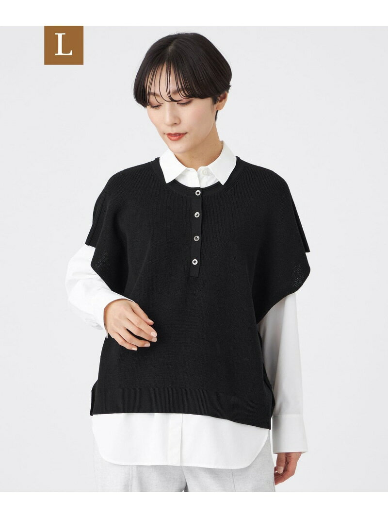 Rakuten - 【L】【ウォッシャブル】2wayニットベスト EVEX by KRIZIA サンヨー エルサイズ トップス その他のトップス ブラック【送料無料】[Rakuten Fashion]