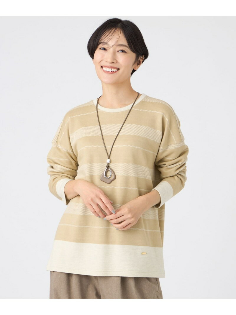 【ウォッシャブル】ウールジャカードジャージーボーダーカットソー EVEX by KRIZIA エヴェックス バイ クリツィア トップス カットソー・Tシャツ グレー ベージュ パープル【送料無料】[Rakuten Fashion]