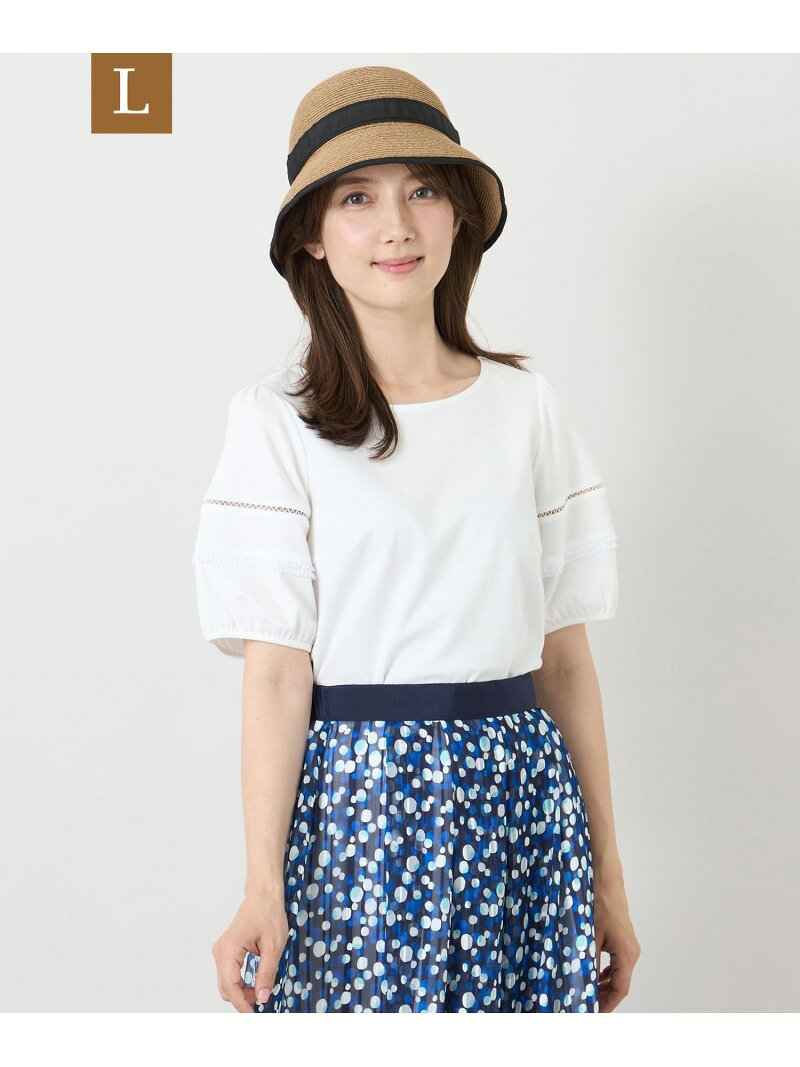 Rakuten - 【L】ハイゲージポンチ レーススリーブトップス TO BE CHIC サンヨー エルサイズ トップス カットソー・Tシャツ ホワイト ブラック【送料無料】[Rakuten Fashion]
