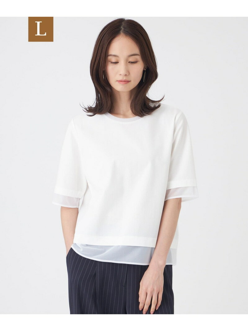 Rakuten - 【L】【ウォッシャブル】ジョーゼットジャージカットソー TRANS WORK サンヨー エルサイズ トップス カットソー・Tシャツ ブルー ホワイト ネイビー【送料無料】[Rakuten Fashion]