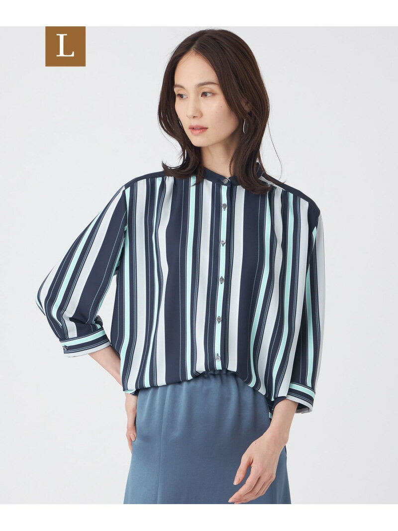 Rakuten - 【L】【ウォッシャブル】マルチストライププリントブラウス TRANS WORK サンヨー エルサイズ トップス シャツ・ブラウス ブルー ピンク ネイビー【送料無料】[Rakuten Fashion]