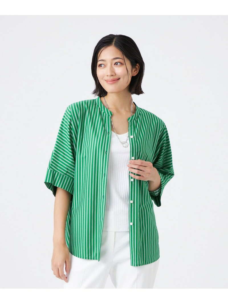 Rakuten - 【SALE／26%OFF】【ウォッシャブル】T/Cストライプ天竺シャツ TRANS WORK トランスワーク トップス シャツ・ブラウス グリーン ネイビー【RBA_E】【送料無料】[Rakuten Fashion]