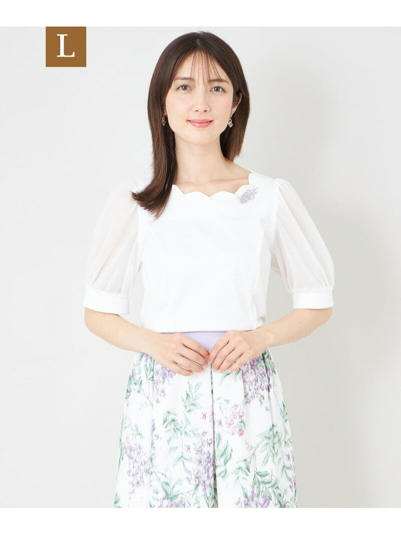 Rakuten - 【L】スカラップ*シアースリーブ プルオーバー TO BE CHIC サンヨー エルサイズ トップス カットソー・Tシャツ ブラック ピンク ベージュ ホワイト【送料無料】[Rakuten Fashion]