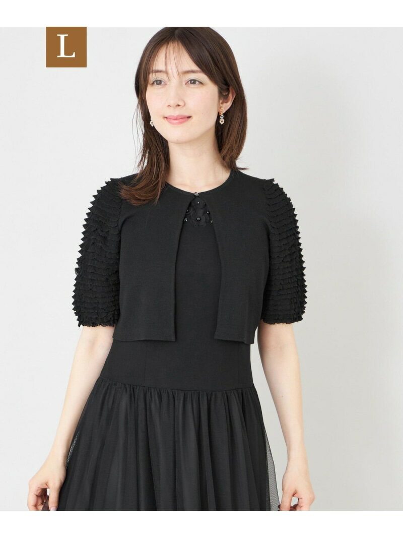Rakuten - 【L】シアーフリルスリーブ ニットカーディガン TO BE CHIC サンヨー エルサイズ トップス ニット ブラック ピンク【送料無料】[Rakuten Fashion]