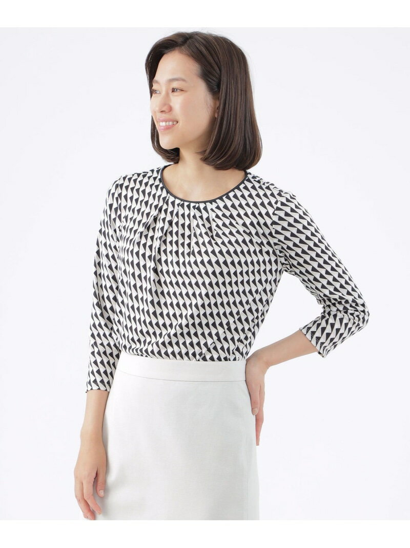 【SALE／42%OFF】【吸水速乾】【接触冷感】【UV対策】【ウォッシャブル】トライアングルプリントブラウス TRANS WORK トランスワーク トップス シャツ・ブラウス ベージュ ネイビー【RBA_E】【送料無料】[Rakuten Fashion]