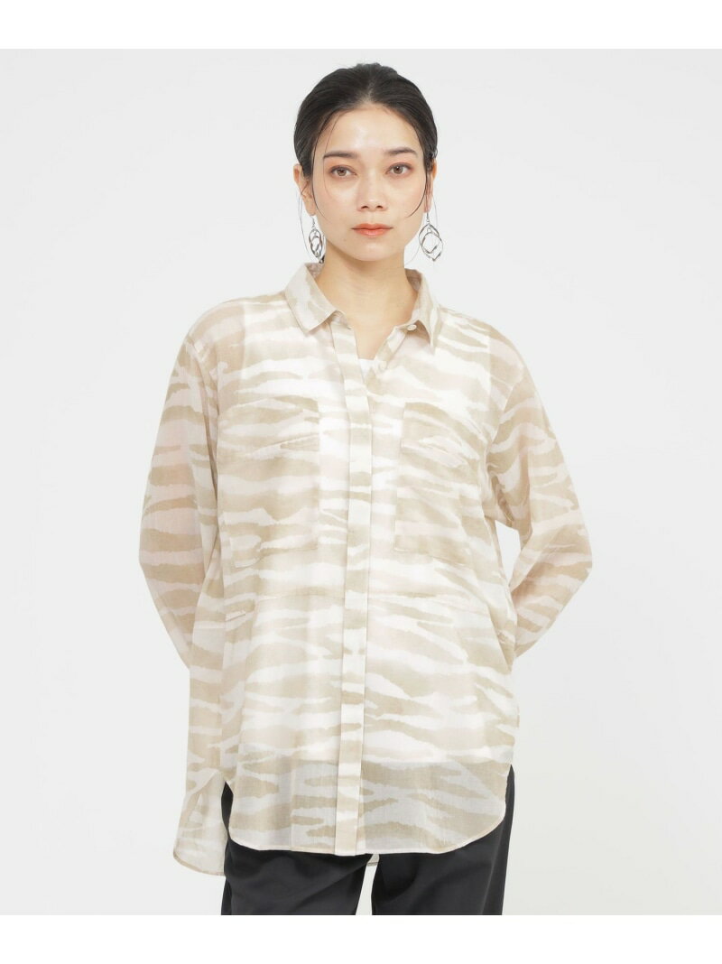 Rakuten - 【SALE／29%OFF】【接触冷感】【ウォッシャブル】シアーボイルゼブラロングシャツ EVEX by KRIZIA エヴェックス バイ クリツィア トップス シャツ・ブラウス グレー ベージュ【RBA_E】【送料無料】[Rakuten Fashion]