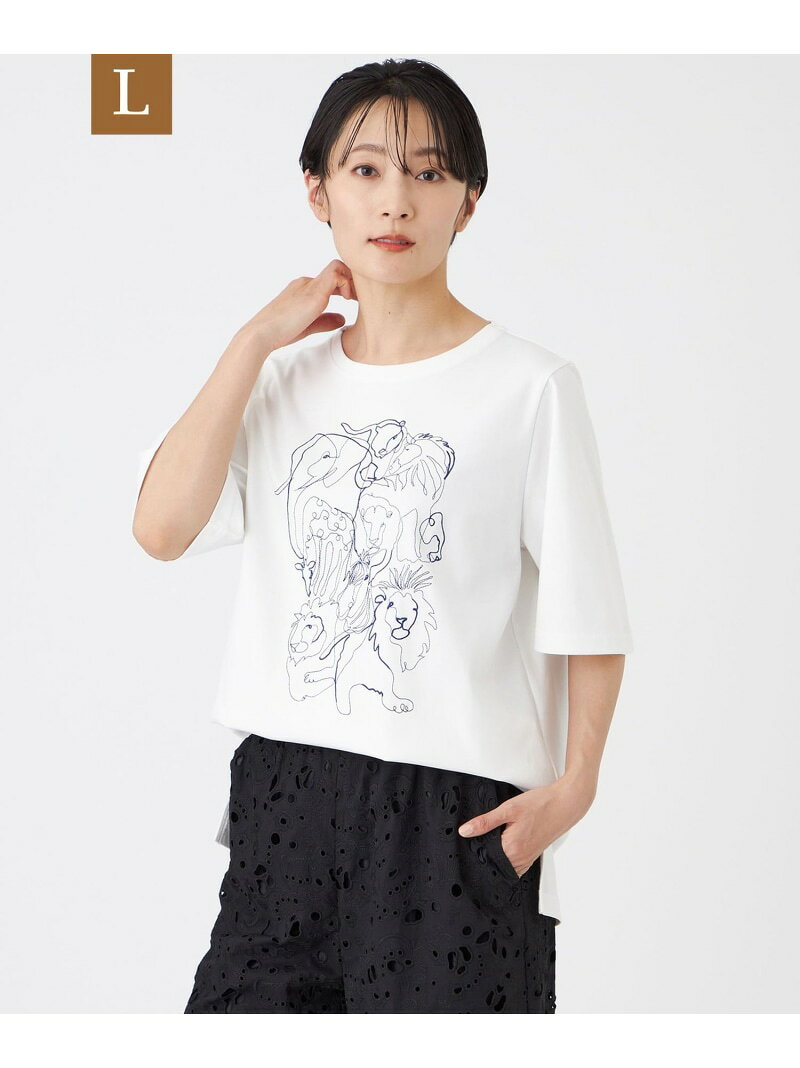 Rakuten - 【L】【EDITION掲載】【接触冷感・ウォッシャブル】ギャザリングアニマルエンブロイダリーカットソー EVEX by KRIZIA サンヨー エルサイズ トップス その他のトップス ブラック ホワイト ブルー【送料無料】[Rakuten Fashion]