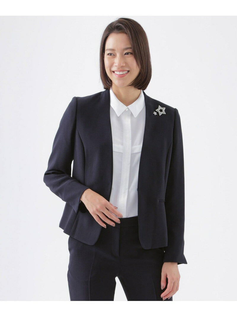 【SALE／24%OFF】【ウォッシャブル】【美シリーズ】【セットアップ対応】ダブルフェイスノーカラージャケット TRANS WORK トランスワーク ジャケット・アウター ノーカラージャケット ネイビー ブラック【RBA_E】【送料無料】[Rakuten Fashion]