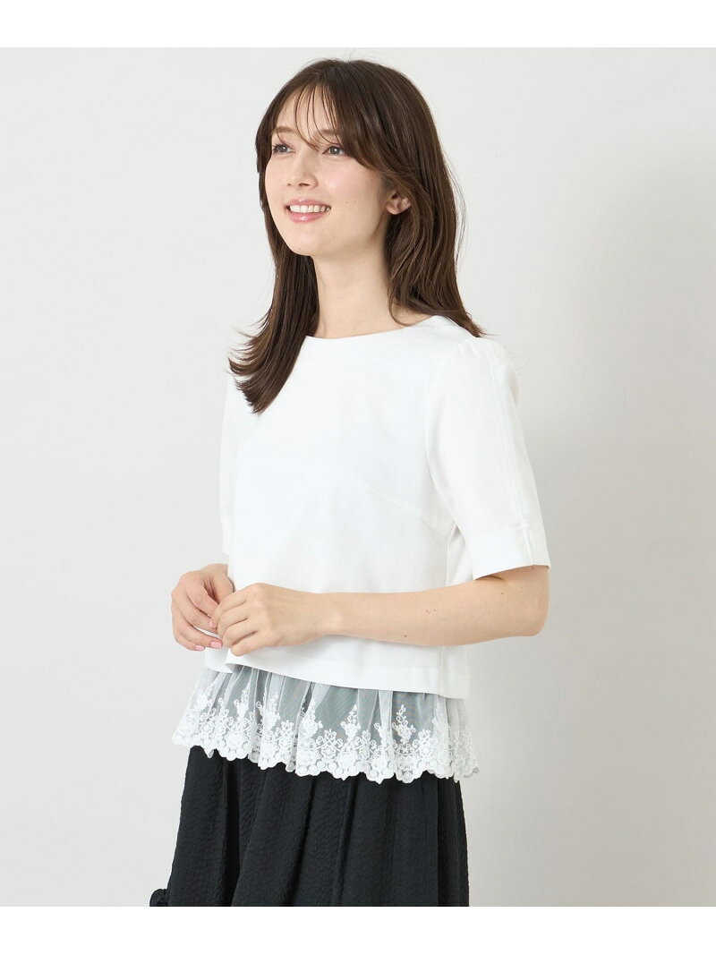 Rakuten - ポンチレースドッキング カットソー TO BE CHIC トゥー ビー シック トップス カットソー・Tシャツ ホワイト ブラック【送料無料】[Rakuten Fashion]