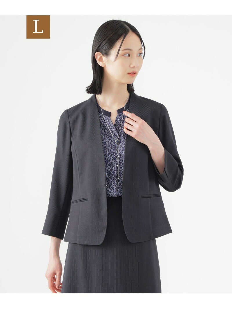 Rakuten - 【L】【美シリーズ】【UV対策】【着用しわ軽減】【ウォッシャブル】エアリーコードレーンノーカラージャケット TRANS WORK サンヨー エルサイズ ジャケット・アウター ノーカラージャケット ホワイト グレー ネイビー【送料無料】[Rakuten Fashion]