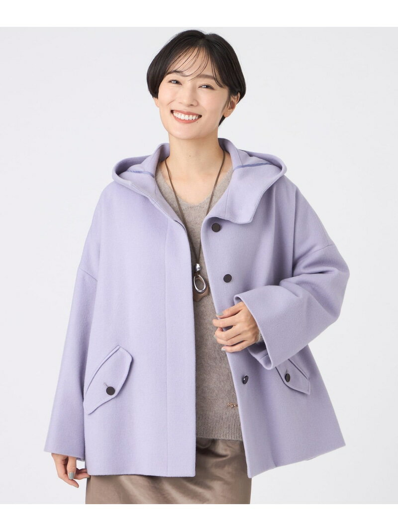 【L】【SANYO Style EDITION掲載】ウールスーパービーバーフーデッドコート EVEX by KRIZIA サンヨー エルサイズ ジャケット・アウター その他のジャケット・アウター パープル グレー【送料無料】[Rakuten Fashion]