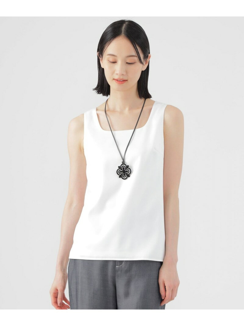 【ウォッシャブル】ストレッチサテンコンビタンクトップ TRANS WORK トランスワーク トップス カットソー・Tシャツ ブラック ホワイト【送料無料】[Rakuten Fashion]