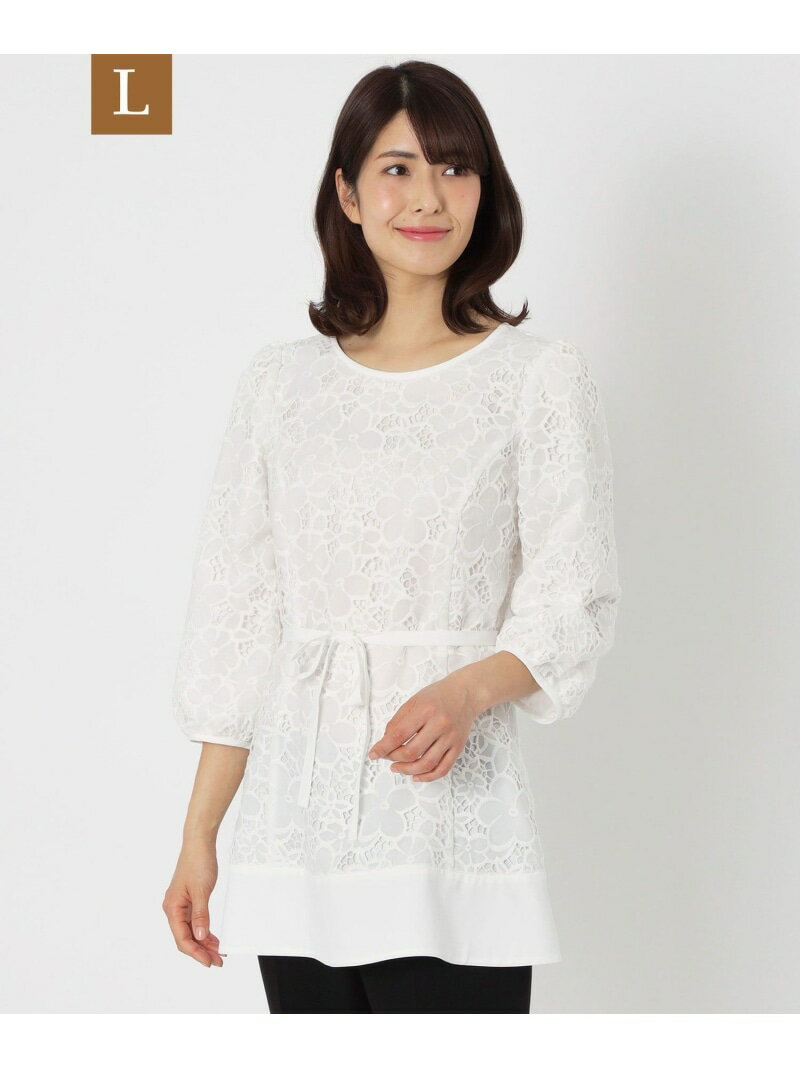 【SALE／37%OFF】【L】シフォンフラワー刺繍チュニック ブラウス TO BE CHIC（大きいサイズ） サンヨー エルサイズ シャツ/ブラウス シャツ/ブラウスその他 ホワイト ブラック【RBA_E】【送料無料】[Rakuten Fashion]