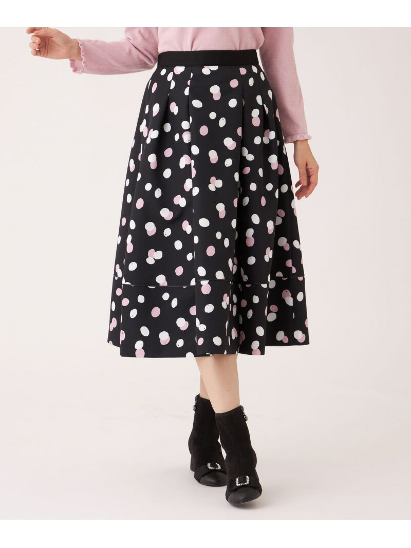 【L】ランダムドット グログランタックスカート TO BE CHIC サンヨー エルサイズ スカート その他のスカート ブラック ベージュ【送料無料】[Rakuten Fashion]