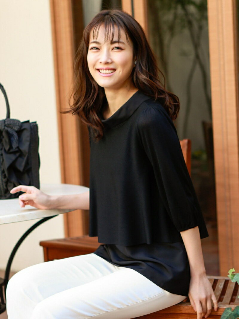 【L】レイヤード2WAY チュニック TO BE CHIC（大きいサイズ） サンヨー エルサイズ シャツ/ブラウス シャツ/ブラウスその他 ブラック ピンク【送料無料】[Rakuten Fashion]