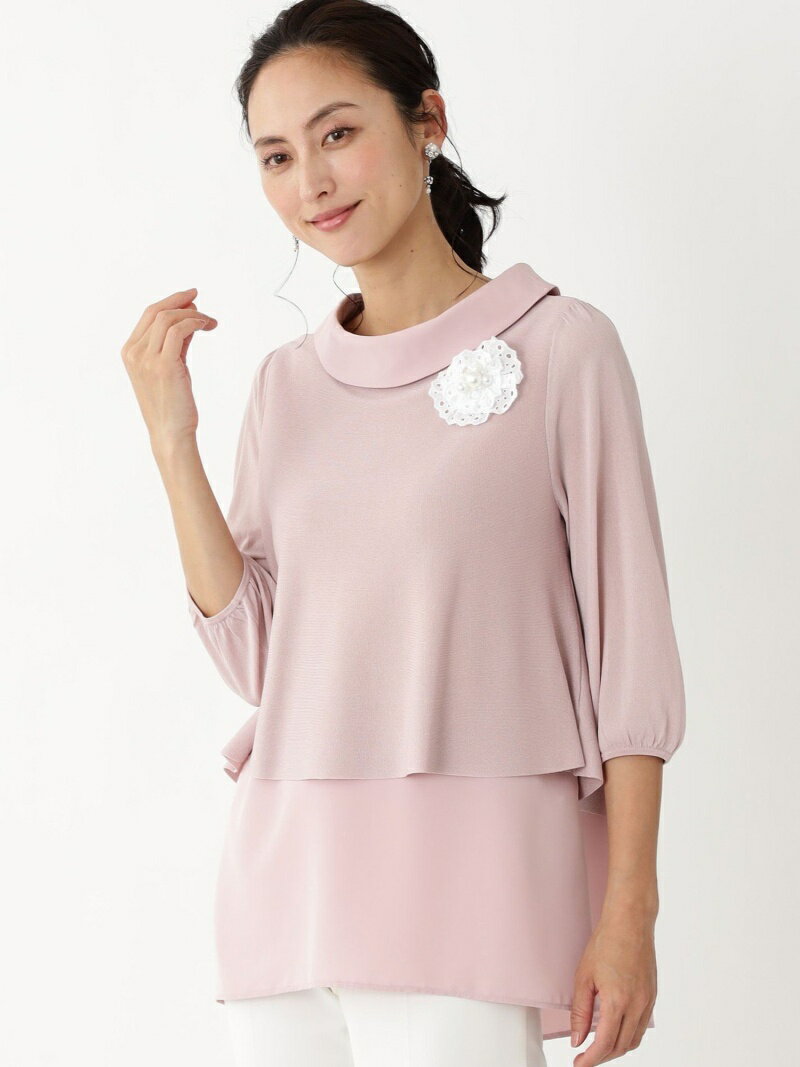 【L】レイヤード2WAY チュニック TO BE CHIC（大きいサイズ） サンヨー エルサイズ シャツ/ブラウス シャツ/ブラウスその他 ブラック ピンク【送料無料】[Rakuten Fashion]