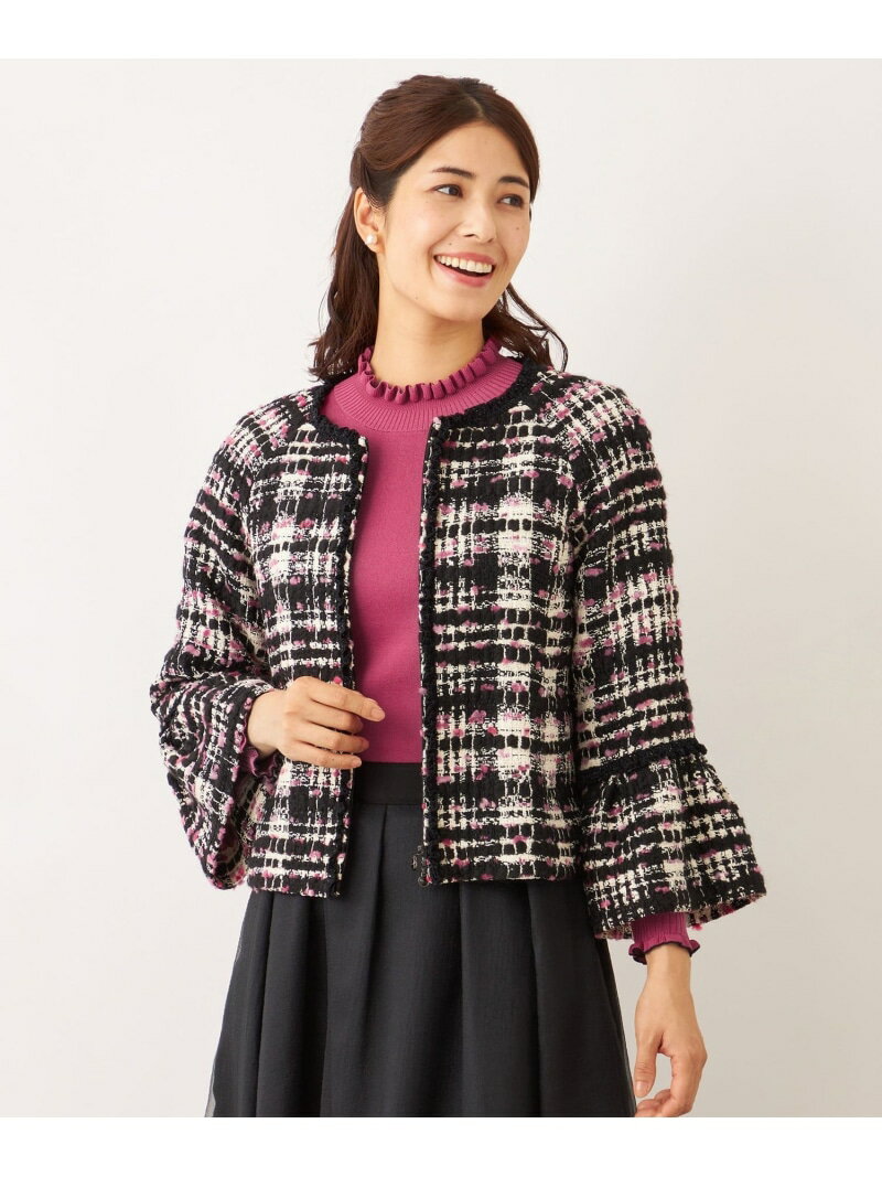 ファンシーツイード ノーカラージャケット TO BE CHIC トゥー ビー シック ジャケット・アウター ノーカラージャケット ブラック【送料無料】[Rakuten Fashion]のサムネイル