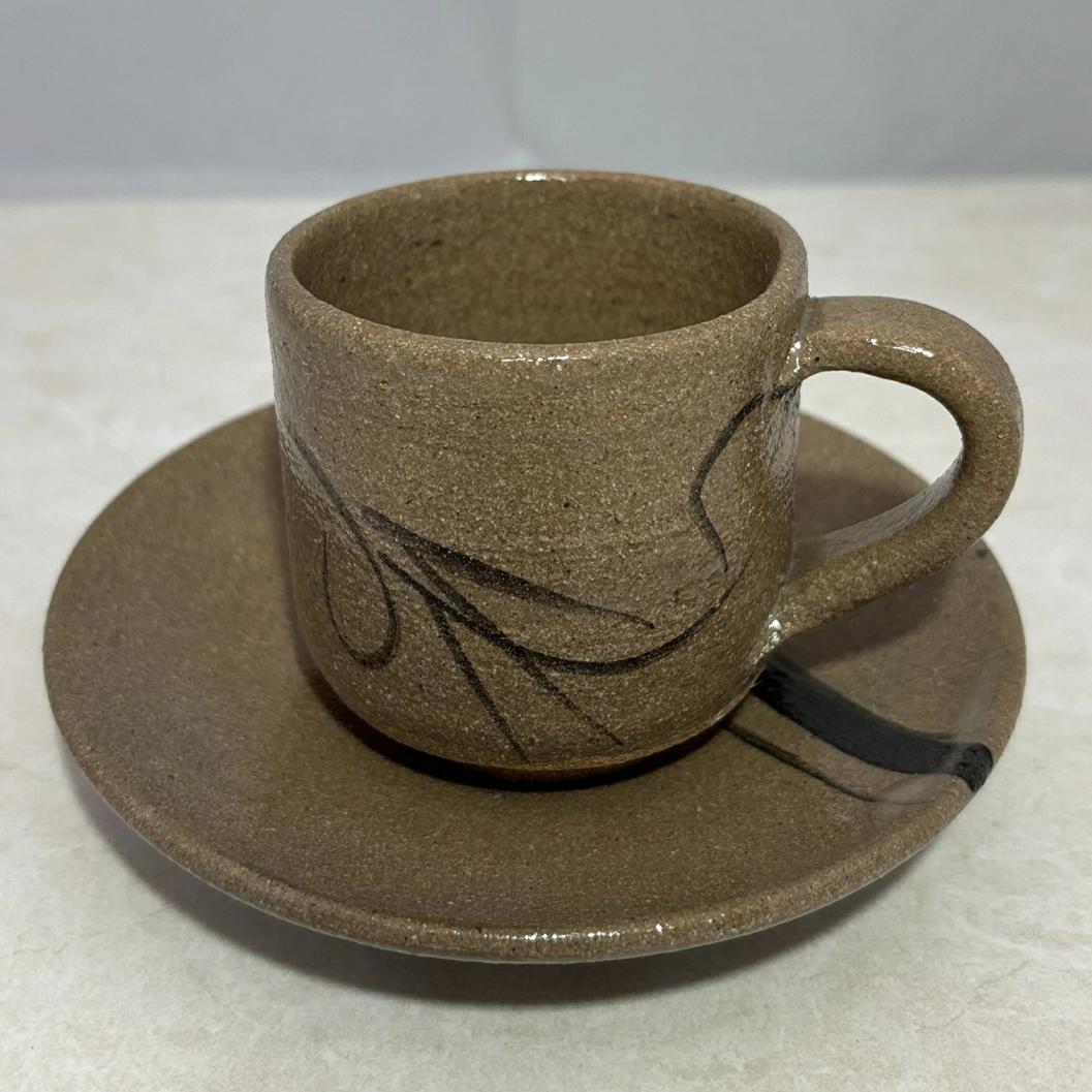 コーヒー碗皿 5客セット 絵唐津 藤ノ木土平作唐津焼 土平窯 陶器 コーヒーカップ 受け皿 ソーサー 5個入り 5客 土色 高級 渋い レトロ 茶色