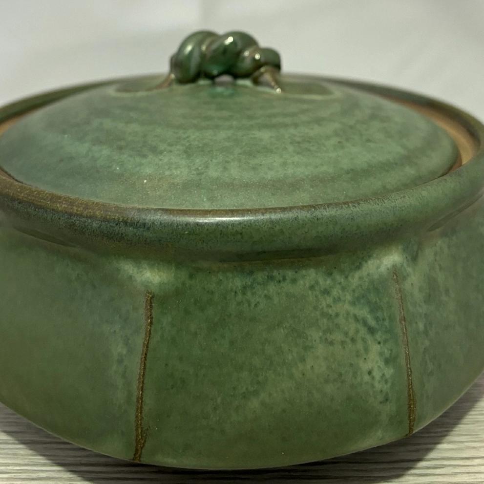 菓子鉢 蓋付 面取 小石原焼 今鼓窯陶器 食器 蓋付鉢 小物入れ アクセサリー入れインテリア 深緑