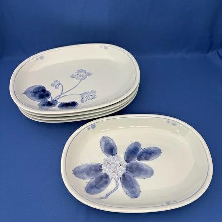 楕円多用皿揃 花模様 5種 はなぞめ 波佐見焼清秀 焼き物皿 平皿 楕円皿 食器 磁器 陶器 楕円型 草花 花柄 来客用 おもてなし 飲食店 旅館 料亭のサムネイル