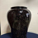 フラワーベース 傘立て 陶製 底マット付 斑模様陶器 まだら模様 花器 花瓶 生け花 壺 飾り壺 置物 玄関 応接間 ホテル 旅館 階段 踊り場 インテリア おしゃれ モダン 黒 丸型 大きな花瓶