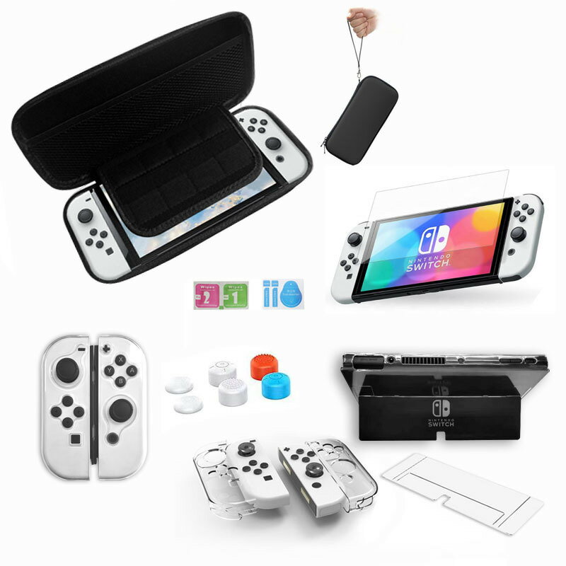 【12in1セット】ガラスフィルム付き Switch OLED 有機ELモデル Nintendo Switch OLED ケース 耐衝撃 クリア ニンテンドースイッチライト 保護ケース 保護シート スイッチライト ケース Switch OLED用 液晶 保護フィルム PC＋TPU nintendo switch OLEDカバー キズ防止