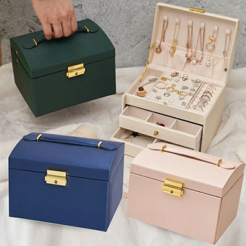 アクセサリーケース ジュエリー収納 大容量 鏡 付き小物入れ トレイ付き 宝石箱 PUレザー ネックレス イヤリング ピアス ブレスレットなど小物入れアクセサリーケース 女性 レディース 女の子用