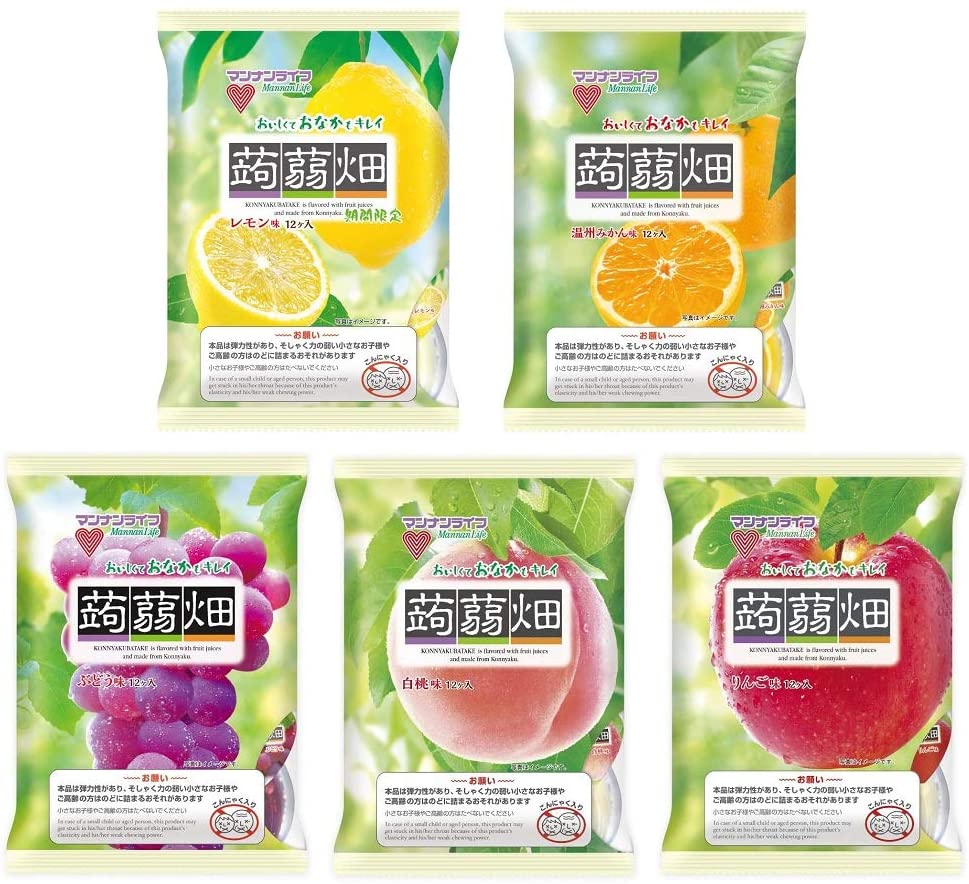 マンナンライフ 蒟蒻畑 5種 レモン味 温州みかん味 ぶどう味 白桃味 りんご味 25g×12個 合計5袋 送料無料 こんにゃくゼリー ゼリー こんにゃく畑のサムネイル