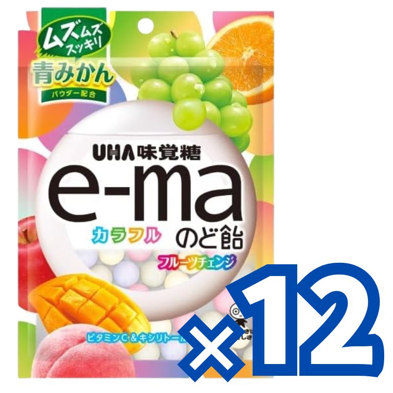 味覚糖 e-ma のど飴 袋 カラフルフルーツチェンジ 50g フクロ×12袋(6×2））/イーマ