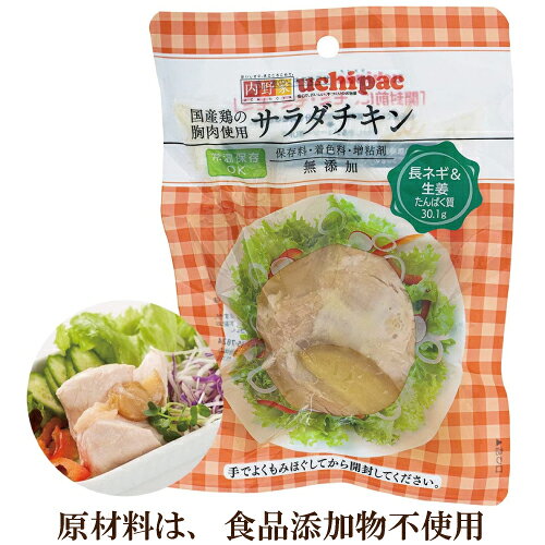 内野家 uchipac 無添加サラダチキン 長ネギ＆生姜味 100g 高たんぱく質　国産鶏の胸肉使用 常温で長期保存可 プロテイン の代替品や非常食に最適 レトルトおかず ウチパク ※常温で保存できるのでお手軽にご使用頂けます(未開封品)のサムネイル
