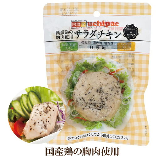 内野家 uchipac サラダチキン ブラックペッパー&ガーリック味 100g 国産鶏の胸肉使用 常温で長期保存可..