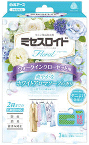 【合算3150円で送料無料】ミセスロイドフローラル ウォークインクローゼット用 3個入 1年防虫 ホワイトアロマソープの香り