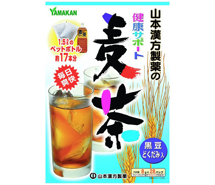 【商品特徴】 ●山本漢方製薬が作ったドラッグ専売の健康麦茶です。 ●麦茶といわれるものは、原材料に大麦のみを使用したものが多い中、大麦の他に12種類の原材料をブレンドした珍しい麦茶です。 夏はもちろん、冬にはホットでもおいしく飲めるようにブレンドしています。 ●毎日のお食事のお供にも適しています。 【お召上がり方】 お水の量はお好みにより、加減してください。 本品は食品ですので、いつお召し上がりいただいても結構です。 ●やかんで煮だす場合 水又は沸騰したお湯、約700cc〜900ccの中へ1バッグを入れ、沸騰後約5分間以上充分に煮出し、お飲みください。 バッグを入れたままにしておきますと、濃くなる場合には、バッグを取り除いてください。 ●アイスの場合 上記のとおり煮だした後、湯ざましをして、ペットボトル又はウォーターポットに入れ替え、冷蔵庫で冷やしてお飲みください。 ●冷水だしの場合冷水だしの場合 ウォーターポットの中へ1バッグを入れ、水 約500cc〜700ccを注ぎ、冷蔵庫に入れて約15分〜30分後、冷水ムギ茶になります。 ●キュウスの場合 ご使用中の急須に1袋をポンと入れ、お飲みいただく量のお湯を入れてお飲みください。濃いめをお好みの方はゆっくり、薄めをお好みの方は手早く茶碗へ給湯してください。 【栄養成分】 100ml(抽出液)当たり エネルギー：1kcal、たんぱく質：0g、脂質：0g、炭水化物：0.2g、食塩相当量：0g ※800mlのお湯に1バッグ(8g)を入れ5分間煮出した液について試験しました。 【原材料】 ハブ茶(インド)、大麦、ウーロン茶、玄米、カンゾウ、大豆、ハトムギ、どくだみ、かき葉、黒豆、アマチャヅル、杜仲葉 【ご注意】 ※パッケージデザイン等が予告なく変更される場合もあります。 ※商品廃番・メーカー欠品など諸事情によりお届けできない場合がございます。 製造、販売元：山本漢方製薬株式会社 商品に関するお問い合わせ先 電話：0568-73-3131 受付時間／平日9:00〜17:00 （土日祝除く）　