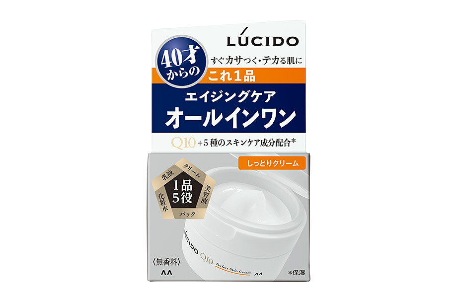 【商品特徴】 ●1品5役のオールインワン 【化粧水・乳液・クリーム・美容液・パック】 ・洗顔・ヒゲそり後、これ1品で完了。簡単エイジングケア。 ・うるおいを角層の奥まで届け、肌表面に保湿膜を形成。長時間うるおいが持続。 ●しっとりクリームタイプ 肌表面にうるおいベールをつくるスクワラン配合でしっとりした仕上がり。 ●年齢とともに、すぐカサつく・テカる肌のためのエイジングケア処方 コエンザイムQ10（保湿）※1 + 5種のスキンケア成分。 ＜5種のスキンケア成分＞ 1）セラミド様成分（保湿）※2 2）ヒアルロン酸（保湿）※3 3）コメ由来整肌成分（保湿）※4 4）シルクエキス（保湿）※5 5）浸透性アミノ酸（保湿）※6 ・うるおい与えて閉じ込め、乾燥・カサつきから肌をまもる。 ・テカリの原因となるキメの乱れを整える。 ・肌のキメを整え、くすみ※7のない清潔感のある肌へ導く。 ・肌をひきしめ、ハリを与える。 ●無香料・無着色・パラベンフリー。 ◆必ずお読みください◆ ＜初回使用時＞ 1）キャップを回し、本体から外します。 2）外したキャップのフタを開け、中のシートを押して外してください。 ※シートの裏側に中味が付着していることがありますのでご注意ください。 3）中のシートを外した後は、キャップをしっかり回して閉めてお使いください。 ＜使用後＞ ●使用後は容器口もと部分をきれいにふき、キャップをきちんと締めてください。 ●キャップを上にして保管してください。 ●ワンタッチキャップのため、持ち歩く際は、中味がこぼれないようにご注意ください。 ※1 ユビキノン ※2 （メタクリル酸グリセリルアミドエチル/メタクリル酸ステアリル）コポリマー ※3 ヒアルロン酸Na ※4 イノシトール ※5 加水分解シルク ※6 アセチルヒドロキシプロリン ※7 乾燥による 【ご注意】 ※パッケージデザイン等が予告なく変更される場合もあります。 ※商品廃番・メーカー欠品など諸事情によりお届けできない場合がございます。 製造、販売元：株式会社マンダム 商品に関するお問い合わせ先 電話：0120-37-3337 受付時間／平日10:00〜16:00 （土日祝除く） 広告文責：有限会社シンエイ 電話：077-544-5855