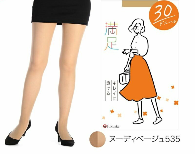 Stockings - 【合算3150円で送料無料】【福助】フクスケ 満足 30デニール キレイに透ける シアータイツ M-L ヌーディベージュ 1足入り