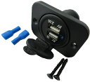 車用12V→USBコネクタ 2口 穴あけ円の直径φ30mm 長方形パネル付 1個入<2cd-102>