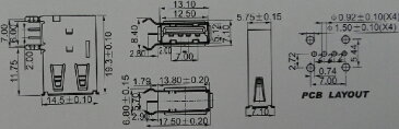 USBコネクタ Aタイプ メス 基板に対して縦挿し(白ベロ)2個入<con-574>