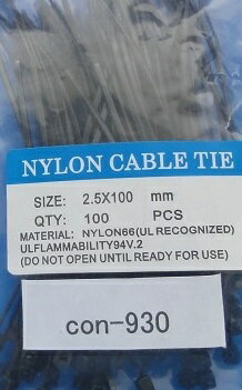 結束バンド　ケーブルタイ　黒　2.5mm×100mm　約90本入　＜con-930＞