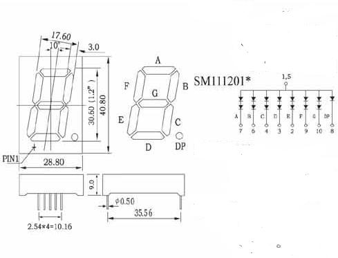 7セグ・高輝度赤LED　アノードコモン　28.8×35.6mm　1個入＜led-406＞