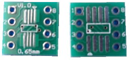 変換基板　表面　~8ピン　0.65mm、裏面　~8ピン　1.27mmピッチ　変換基板　2枚入　＜pcb-107＞