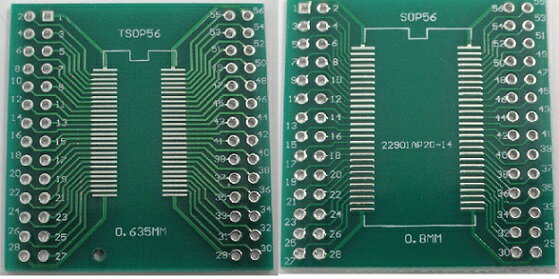 変換基板　表面　TSOP56　0.635mm、裏面　SOP56　0.8mm　1枚入　＜pcb-123＞