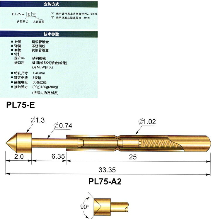 スプリングテストプローブ　PL75-LM2　10本入＜pla-009＞