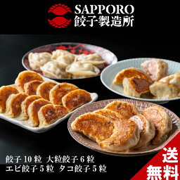 【送料無料 国産原料】『定番 詰め合わせセット(餃子10粒 大粒餃子6粒 エビ餃子5粒 タコ餃子5粒）』 札幌餃子 海鮮 北海道 海老 たこ ギョウザ ぎょうざ 人気商品 北海道名物 プレゼント バーベキュー ホームパーティー 京都のお酢 お取り寄せ 札幌 サッポロ 26粒 札幌名物