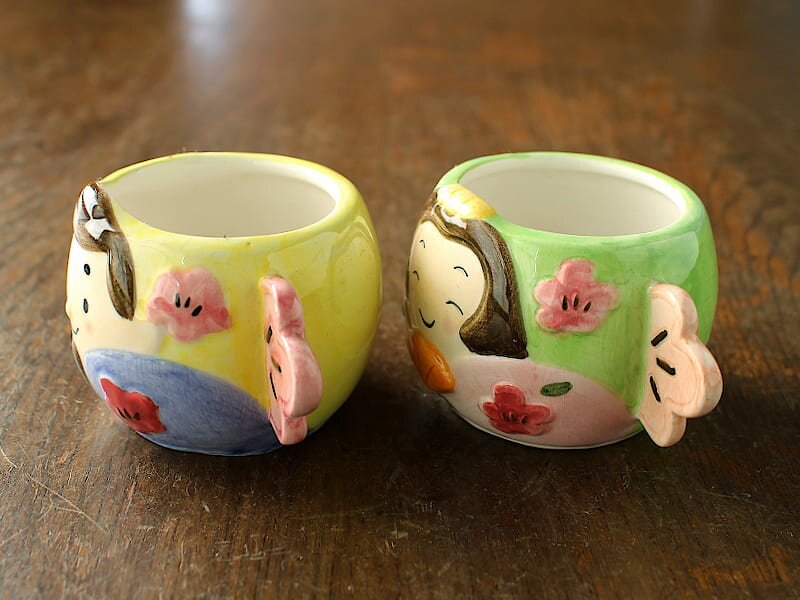 【アウトレット】おびなとめびなのミニカップ（2種選択） / ひな祭り おひなさま 桃の節句 イエロー グリーン 小物入れ フラワーアレンジメント 多肉植物 子供用