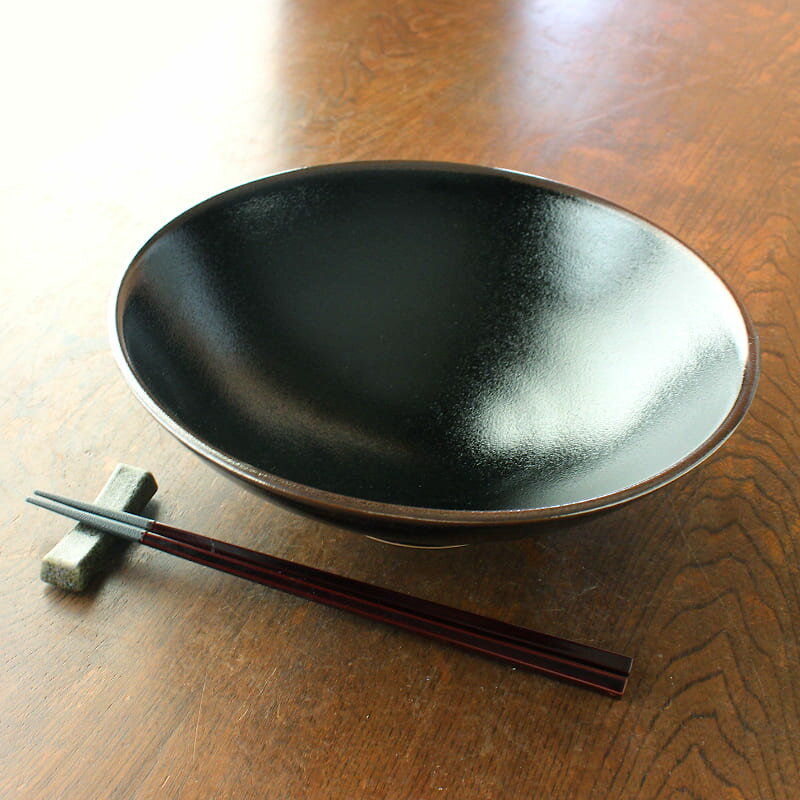 【アウトレット】柚子天目 8.0 盛鉢 [直径24cm×高さ7.8cm] / 黒い食器 ブラック 麺鉢 浅鉢 大鉢 大皿料..