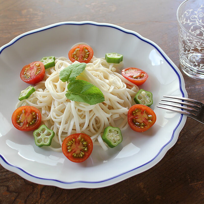 【アウトレット】白磁ブルーライン 大輪 プレート 25.8cm / 白磁 ホワイト パスタプレート カレー皿 カフェ 白い食器 大皿 ディナープレートのサムネイル