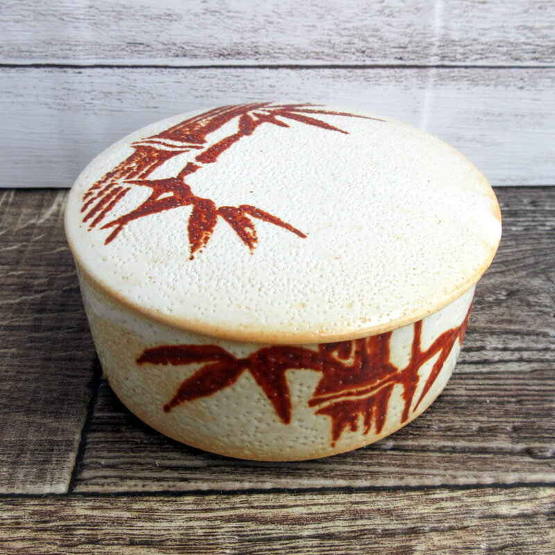 【アウトレット】赤志野 竹柄 蓋付 浅小鉢（歪みあり） / 蓋物 柚子肌 漬物 梅干し 珍味入れ