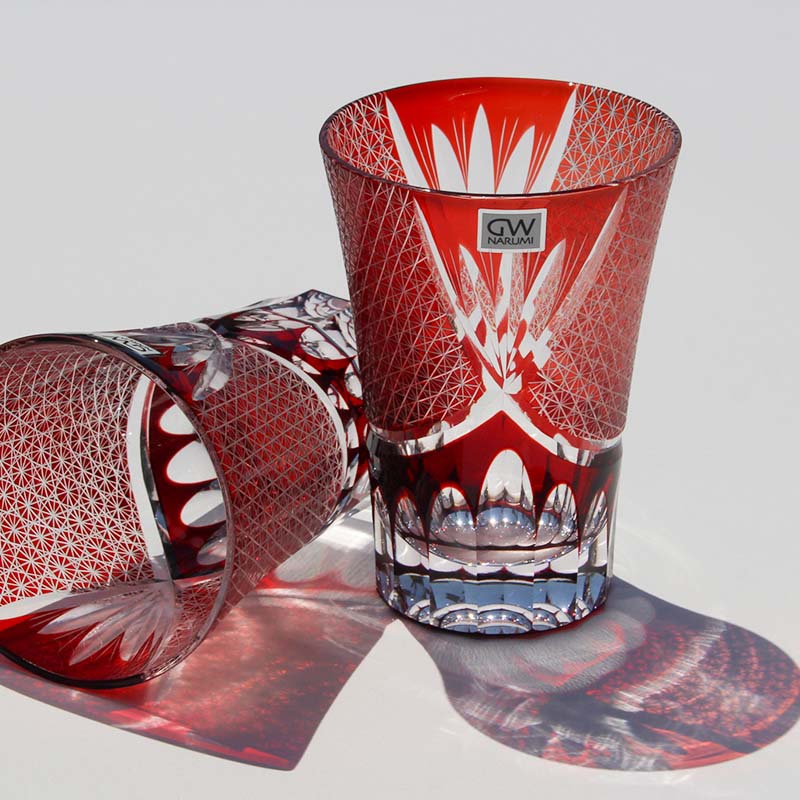 タンブラーグラス 【アウトレット】NARUMI GLASS WORKS スワールタンブラー 赤 / タンブラー ビールグラス ビアグラス ガラス食器 色被せ切子 ロックグラス 和柄 切子 鳴海製陶