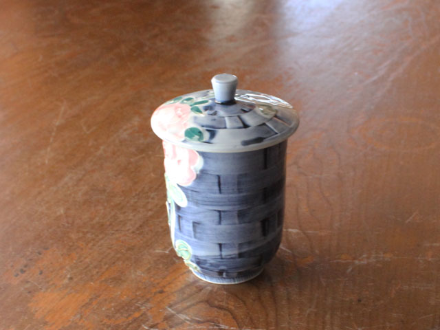 【アウトレット】和風ローズ フタ付 湯呑 / お茶 ティータム バラの花 茶器 緑茶 煎茶 ナチュラル